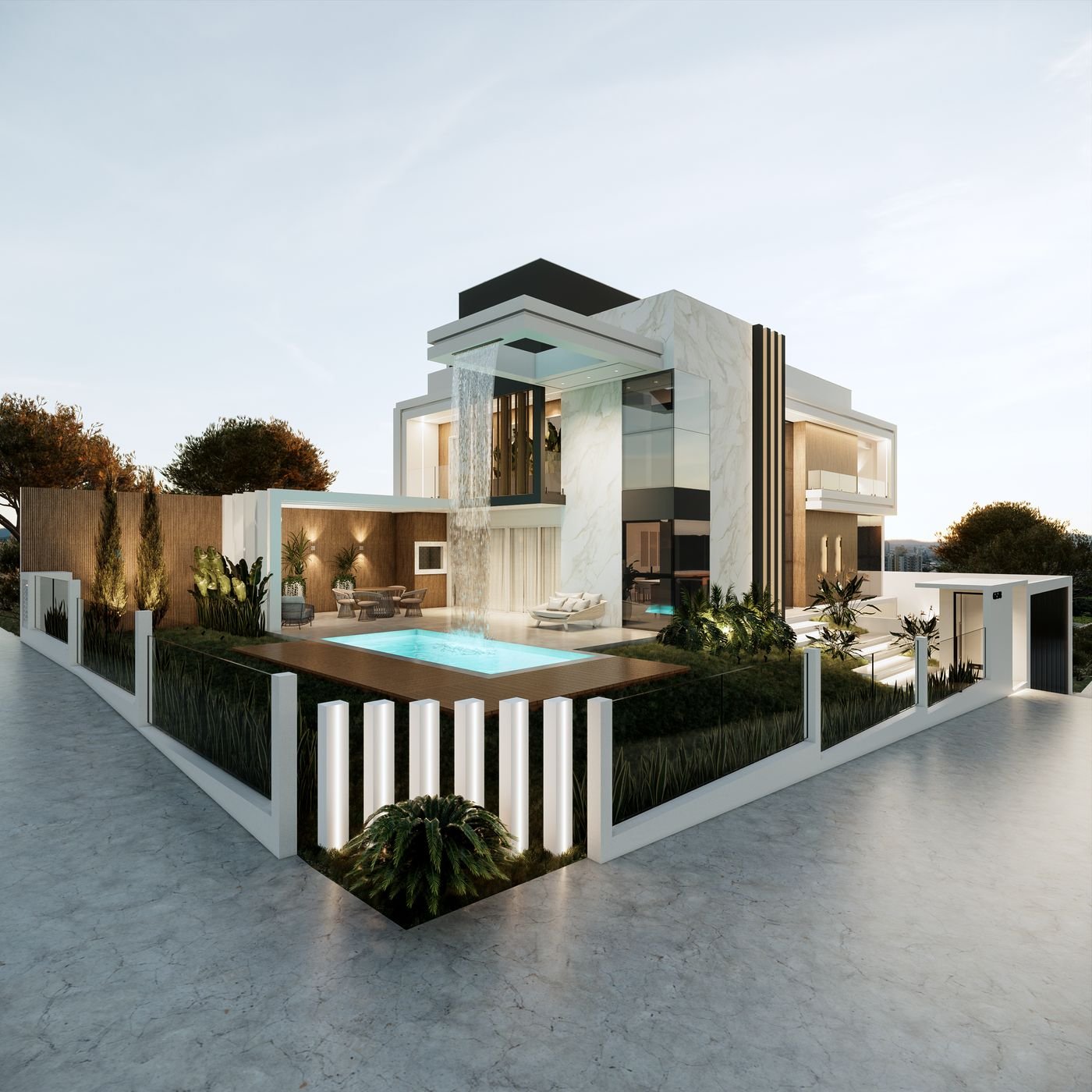 Modern villa with a fresh exterior paint finish